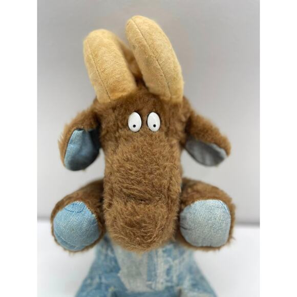 Vintage 1970s Rushton Blue Overalls‎ 18” Tall Goat Plush - Picture 2 of 9